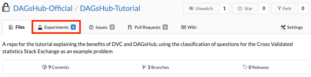 Click on the experiments tab