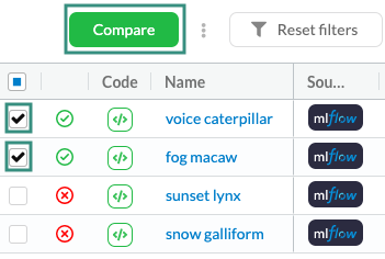 Experiment comparison view