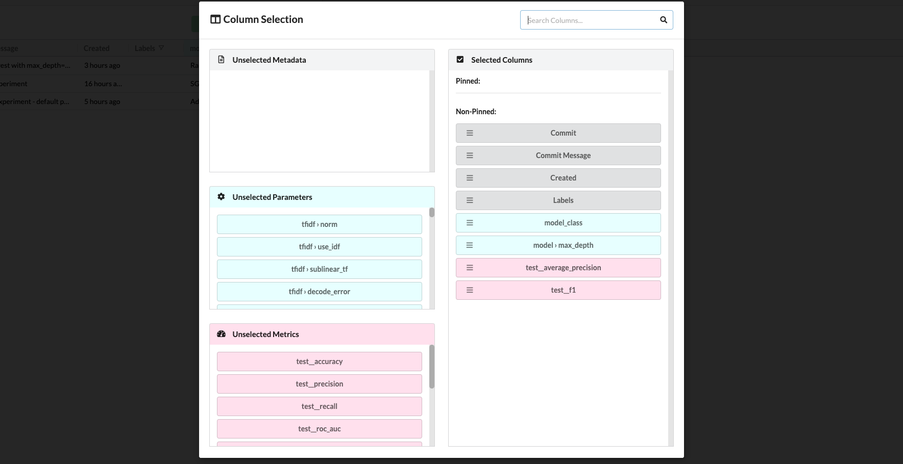 Choose displayed columns