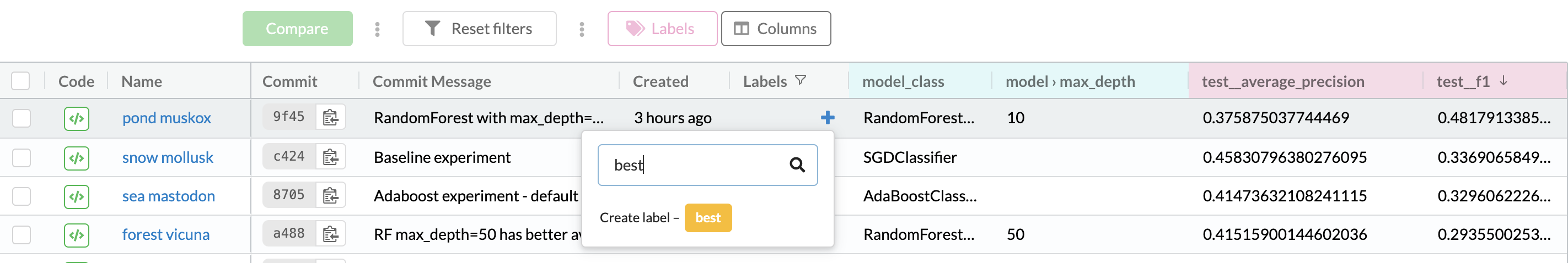 Apply freestyle labels to experiments