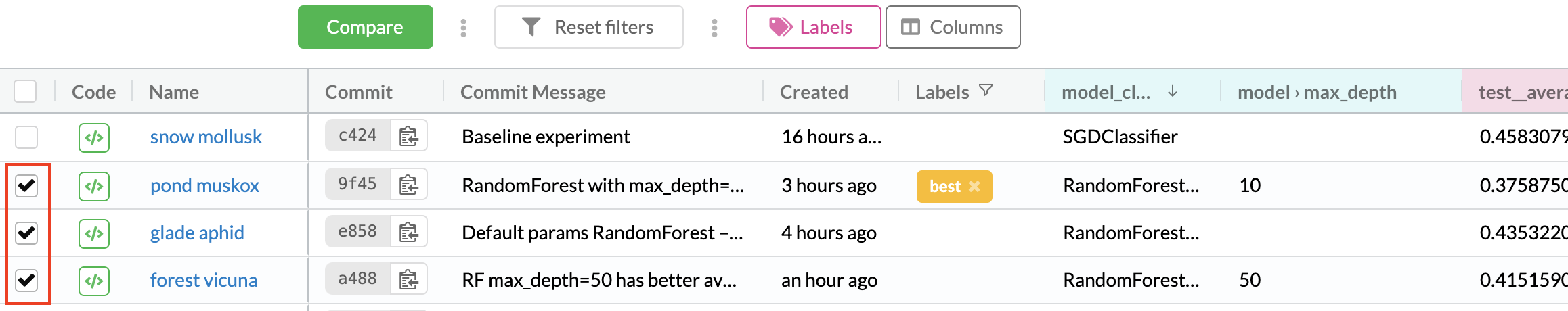 Select 3 experiments